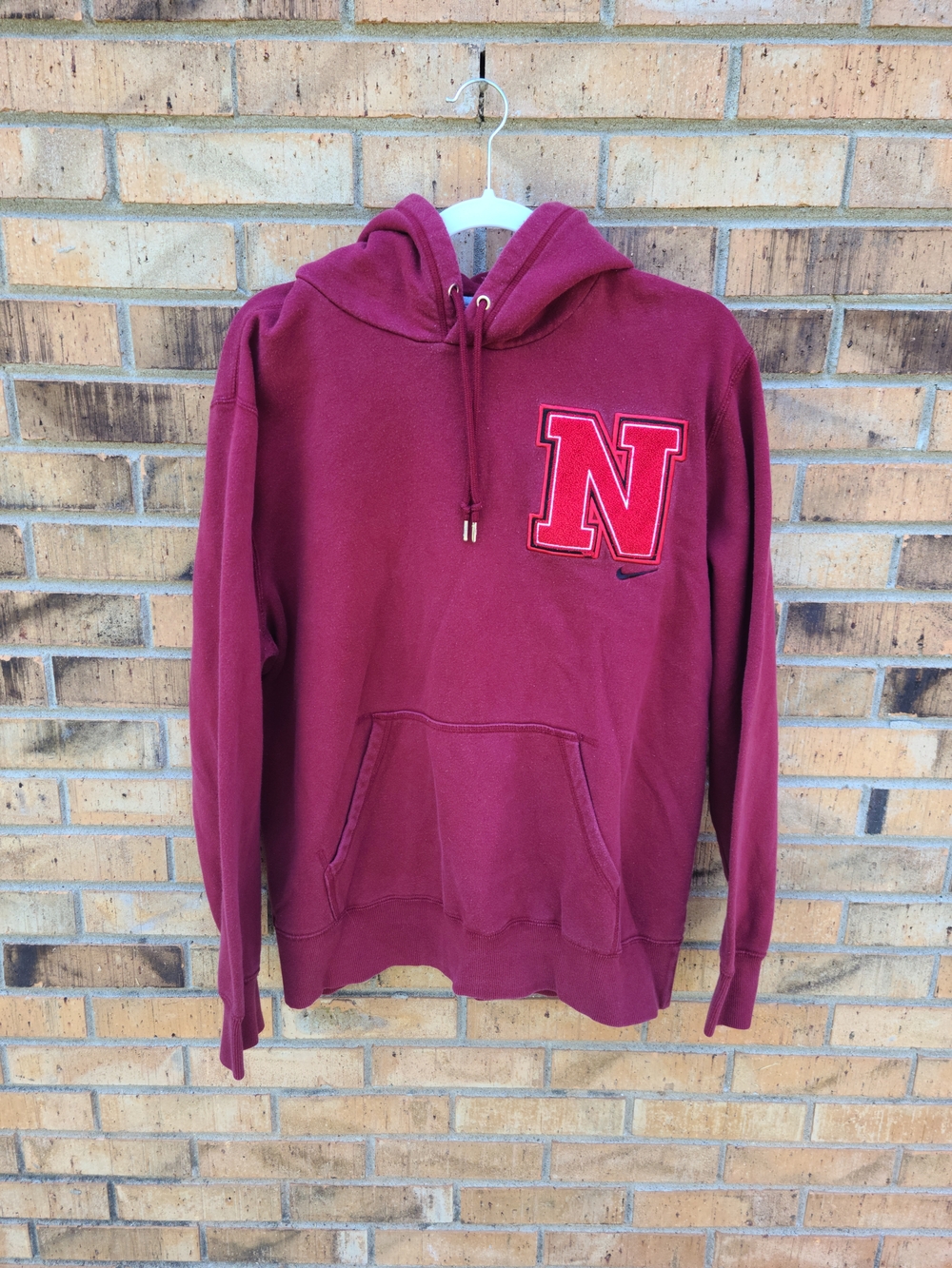Nike Nebraska Hoodie XL Maroon Chenille Patch NCAA Pullover Sweatshirt